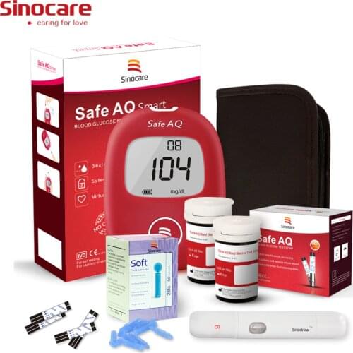 Sinocare Safe AQ Smart Blood Glucose Monitor Kit with Test Strips & Needles Test Accurate for Diabetes Glucometer + Free Bag