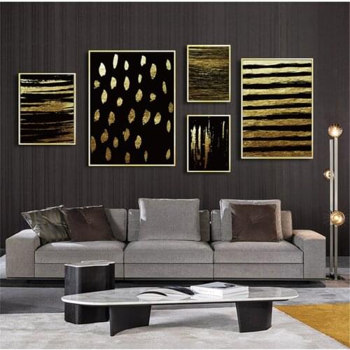Modern Golden Foil Black Art Luxury Pictures Canvas Painting Wall Poster for Living Room Office Home Decorative Prints Cuadros