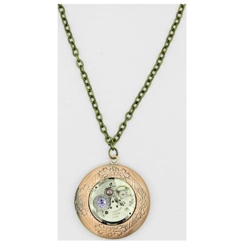 Steampunk Antique Red Bronze Magic Round Locket Pendant Retro Mechanical Watch Movement Necklace Vintage Jewelry