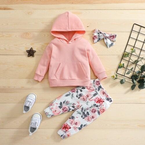 Ma&Baby 0-24M Newborn Toddler Infant Baby Girls Clothes Set Pocket Hooded Sweatshirt Top Rose Floral Pants Outfits DD40