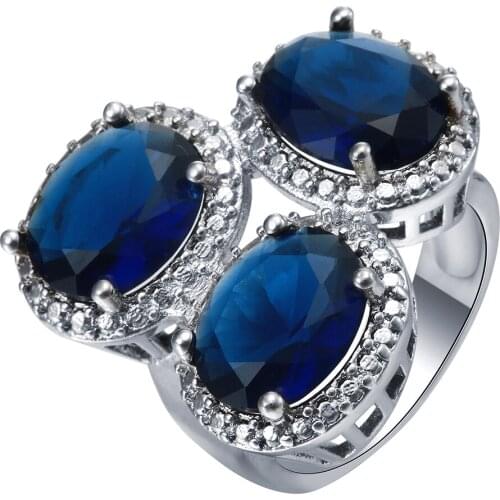 UFOORO high quality royal blue zircon Rings oval shape crystal new jewelry Cubic Zircon finger women party Ring