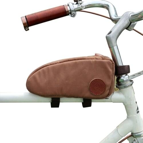 Tourbon Vintage Bicycle Frame Tube Bag Bike Pouch Stoage Carrier Brown Waxed Canvas Waterproof Cycling Accessories