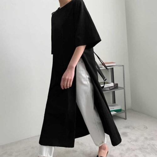 Womens High Split Thin Mid Long Casual Dress Temperament Loose Fit Fashion Tide Summer 2021 New Arrival X155