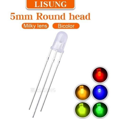 1000pcs/Bag 5mm Led Round Diffuse Milky Lens Bicolor Anode Cathode Blue Yellow Red Green Two-color Diode Indicat