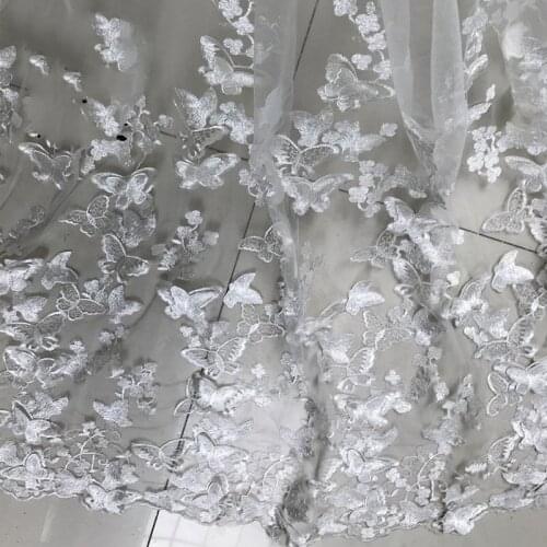 1Y/lot black white 3D butterfly water soluble embrodiery lace mash fabric for women dress wedding accessories