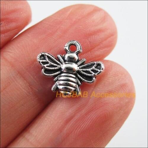 40 New Bee Charms Tibetan Silver Tone Animal Bee Pendants 11.5x13.5mm