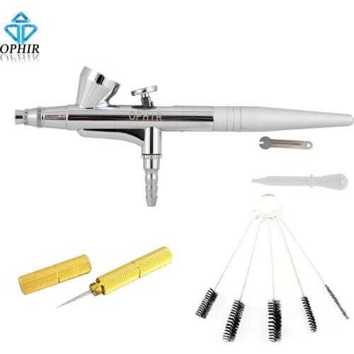 OPHIR 0.3mm Dual-Action Airbrush Gun/Air-brush with Cleaning Needle & Brush for Model Hobby Cake Nail Art Temporary Tattoo_AC007