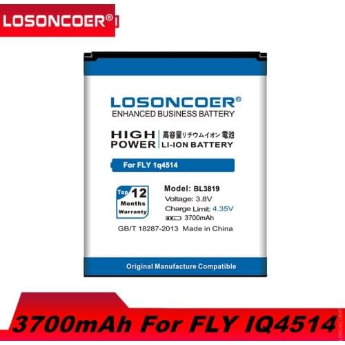 LOSONCOER 3700mAh BL3819 Mobile Phone Battery for FLY ( Fly ) IQ4514 Quad EVO Tech 4-Free Shipping Online Track Number
