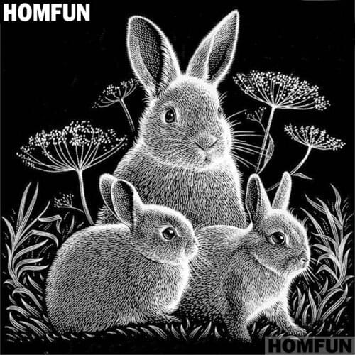 HOMFUN 5D Diamond "Rabbit family" Diamond Embroidery Full Round/ Square Diy Diamond Painting Cross Stitch Home Decor A01251