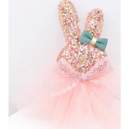 Shiny Colorful Sequins Padded Patches Chiffon Skirt Bow Rabbit Applique for DIY Baby Clothes Shoes Hat Headwear Crafts Decor G56