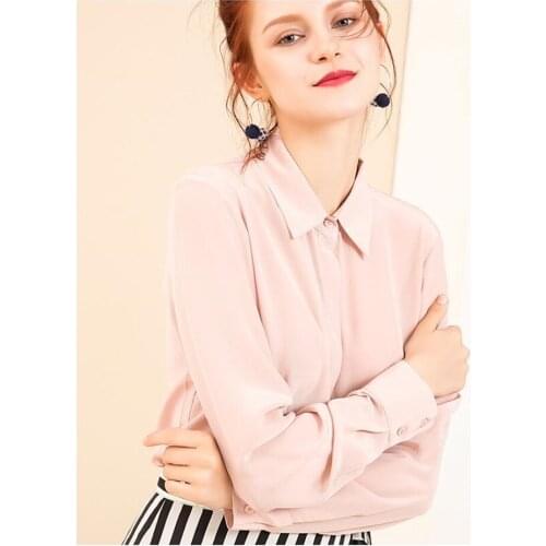 100% natural silk Blouses OL Solid Color Long Sleeve Real Silk Multi-color Blouse Tops for women Office Wear Shirts work Blouses