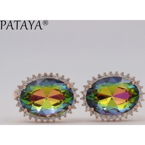 PATAYA Light Blue Big Earrings 585 Rose Gold Natural Cubic Zirconia Women Luxury Wedding Jewelry AB Colorful Dangle Earrings