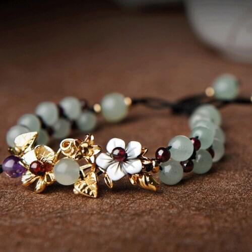 Bracelet Chinese Style Garnet Girls Bracelet Adjustable Women Bracelets Gilded Leaves Girl Gift Hand Decoration Fashion Bracelet
