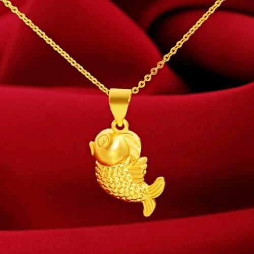Delicate 14K Gold Pendant 3D Hard Gold Fancy Carp Necklace Pendant Fashion Gold Chain Pendant Jewelry for Women Birthday Gifts