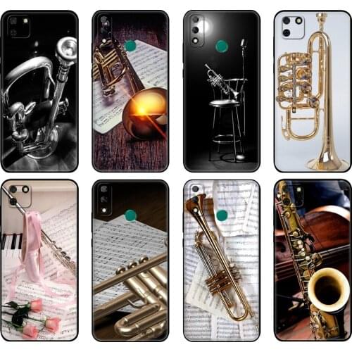 Black tpu Case For Huawei Y9S Y6S Y8S Y5P Y7P Y8P Case For Huawei Y5 lite Prime Y6 2019 Cover Piccolo Trumpet Brass Instruments