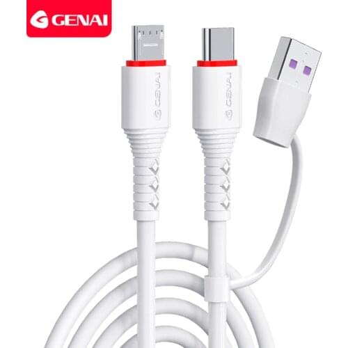 GENAI USB C to Micro USB Cable 6A Fast Charging Cable 2 in 1 Charger Cord for Mobile Phones Android Cables Data Sync USB Cable