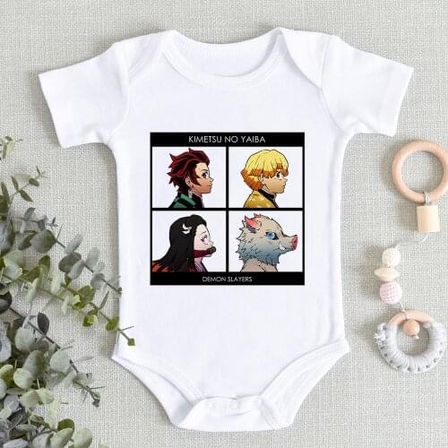 Summer Anime Infant Jumpsuits Kimetsu No Yaiba Print Kawaii Baby Clothes Harajuku Toddler Romper Onesie Baby Girl Ropa Debe