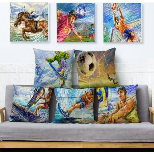 Colorful Pastel Drawing Sports Football Cushion Cover 45*45 Linen Pillow Covers Throw Pillows Cases Sofa Home Decor Pillowcase
