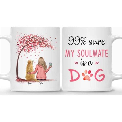 Personalized Mug Girl and Dogs with Drink Pink Heart Tree Coffee Mugs Cup Pet Gift Custom Made 11/15 OZ RR2052