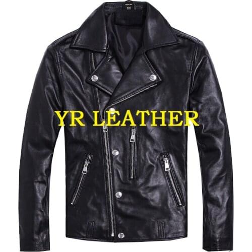 YR!Free shipping.2019 On sales.autumn Man street cool genuine leather jacket.motor sheepskin coat.plus size slim leather coat
