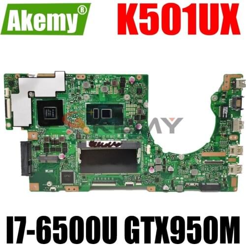 AKEMY K501UX Laptop Motherboard For ASUS K501UX K501UB Original Mainboard DDR3 8GB/4GB RAM（Sent At random） I7-6500U GTX950M EDP