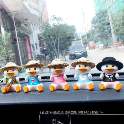 Kawaii Car Interior Accessories Cute Hug Guitar Hat Duck Figurines Desk Ornaments Auto Dashboard Decoration for Girls Gifts