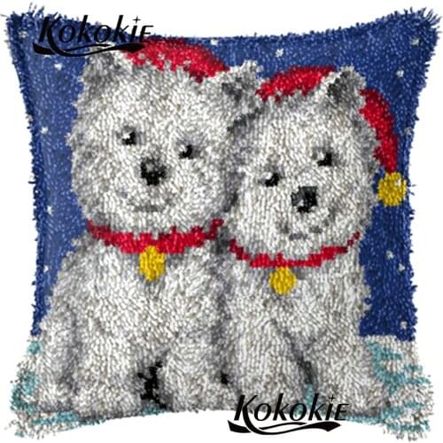 Cross stitch sets sale dog print cushion threads embroidery latch hook pillow Crocheting Rug Yarn DIY embroider Needlework kits