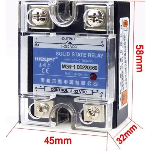 SSR Single Phase Solid State Relay 60A 24V DC Control DC MGR-1 DD220D60