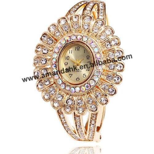 Wholesale Women Dress Watches Big Fashion Flower Rhinestone Quartz Watch Wrist Relogio Hot Sale Bangle Wrist Watches