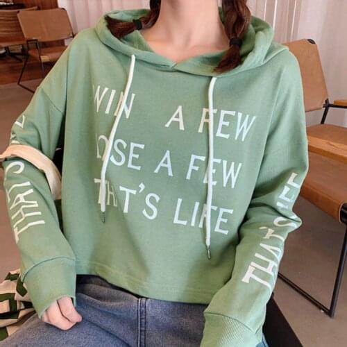 2020 Autumn New Womens Large Size Versatile High Waist Short Long Sleeve Hooded Sweater Womens Fashion Wn