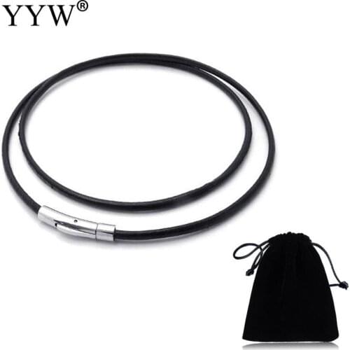 PU Leather Necklace Long Necklace Jewelry Cowhide with Velveteen stainless steel bayonet clasp different length for choice black