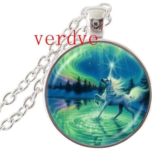 Moonlight Unicorn Photo Necklace Horse with Wings Jewelry Glass Cabochon Pendant Chain Neckless Women Fashion Jewelry