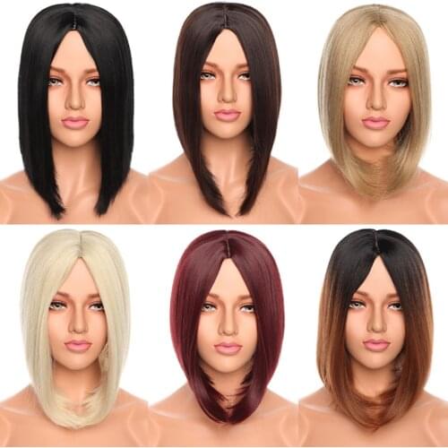 SNOILITE black brown synthetic bob wig short straight BOB wig 12inch middle part hairline wig ombre for women