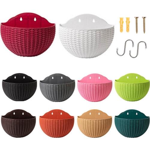 Hand Made Imitated Wicker Rattan Flower Basket Garden Vine Pot Planter Hanging Vase Container Wall Plant Basket For Garden