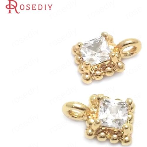 37695)10PCS 5x7.5MM 24K Gold Color Brass and Zircon Square Charms Pendants Jewelry Making Supplies Diy Findings Accessories