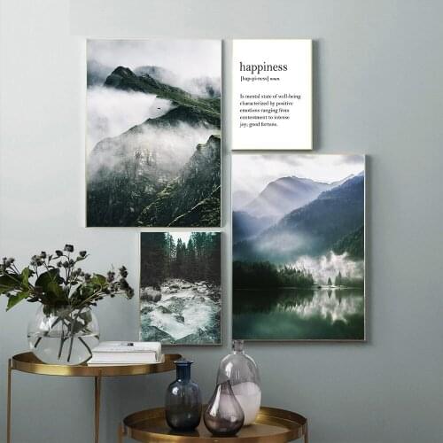 Natural Landscape Poster Lake Mountain Canvas Paintings Forest Fog Art Print Scandinavian Wall Pictures Living Room Home Deocr