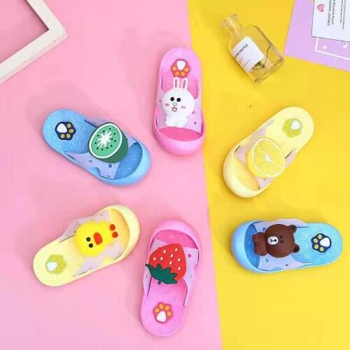 Promotion Children Boys Girl Summer PVC Animal Rabbit Bear Duck Fruit Slippers Soft Non-slip Home Bath Shoes 9Kinds XQ02