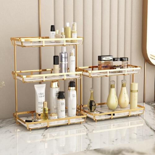 Golden Light Luxury Bathroom Shelf Cosmetic Storage Rack Multi-Layer Toilet Bathroom Shelf Organizer Holder Shelves And Supports