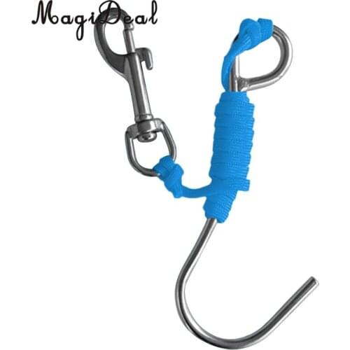 MagiDeal Scuba Diving Reef Drift Hook with 47' Line & Stainless Steel Clip for Snorkeling Freediving Swimming Caving Accessory