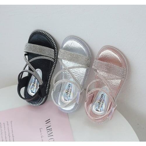Rhinestone Girls Sandals Fashion Cartoon Kids Casual Sandals For Girls Soft Leather Summer Children Teen Girls Shoes Beach Shoes