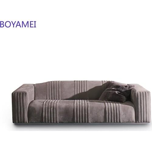 Sofa modern minimalist high-end Hong Kong style three seat leather art sofa small apartment living room Italian leather sofa