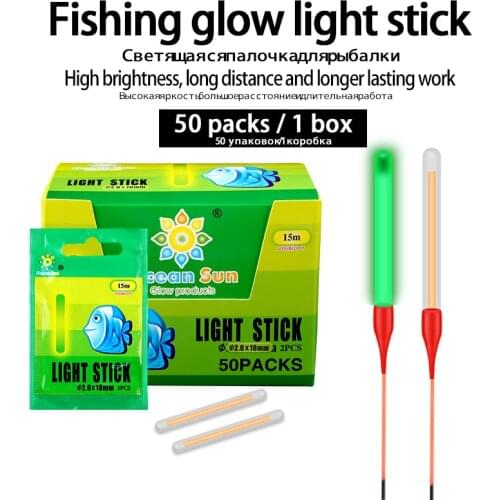 50 Packs/Box Fishing Glow Light Stick High Quality Fluorescent Fishing Float Stick Long Lasting Green Glow Stick Fishing Tackle