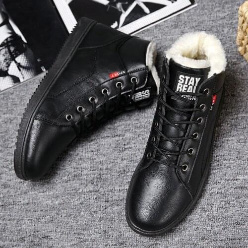 Warm Snow Boots Winter Cotton Men Casual Shoes Leather Man Ankle Boots Fashion Black Shoes Winter Men Boots Warm Shoes With Fur
