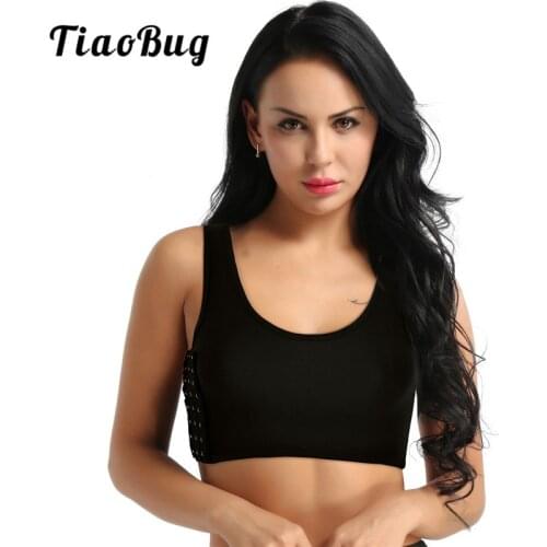 TiaoBug Women Breathable Super Flat Chest Corset Solid Color Tomboys Sports Bra Ballet Gymnastics Crop Tops Stage Dance Costume