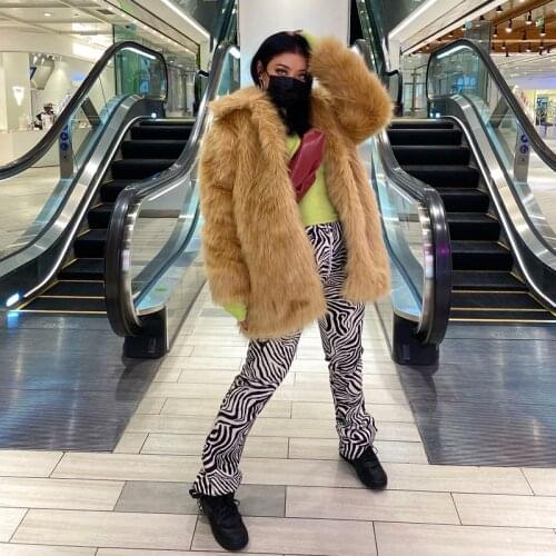 Street Style Blonde Golden Long Fur Faux Fur Loose Collar Minimalist Mid-Length Coat