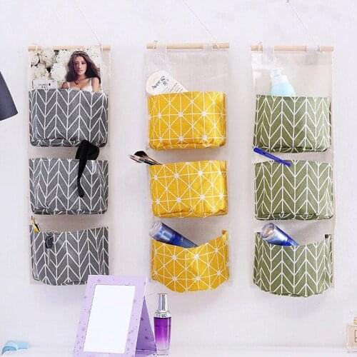 XUNZHE 3 Pockets Cotton Linen Wall Hanging Storage Bags Door Pouch Bedroom Home door Storage Pocket Home Decor Hanging Bag