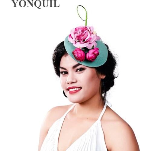 Elegant Ladies Royal Fascinators Polyester Silk Flower Fascinator Base Women Feather Hat Wedding Party Hair Accessory MD16024