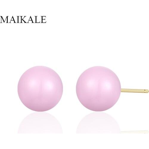 MAIKALE All-match Two Size Round Trendy Multicolor Ceramic Stud Earrings For Women Jewelry High Quality Brincos Exquisite gift