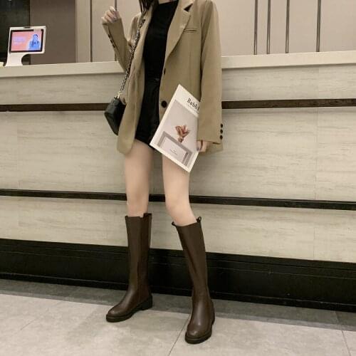 Round Head Pure Color Autumn Winter Boots Women Boots Above Knee-High Med Heel Ladies Long Barrel Shoes Vintage Boots U15-11