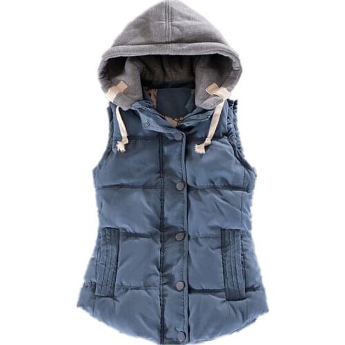 Women Plus Size 6XL Cotton Vest Hooded Winter Sleeveless Coat Ladies Gilet Colete Feminino Casual Pocket Waistcoat Female Jacket